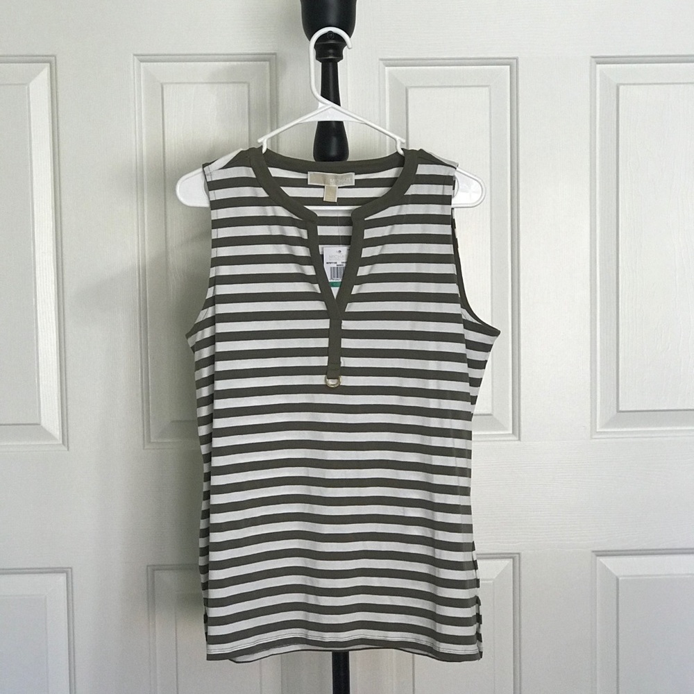 Brand new Michael Kors Safarai Green stripped top
